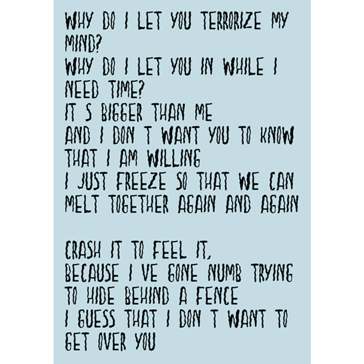 a Wooly font test with lyrics of song